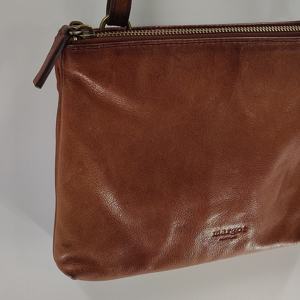 Margot New York Chestnut Brown Crossbody Purse Three Section Zip Top - Picture 2 of 12